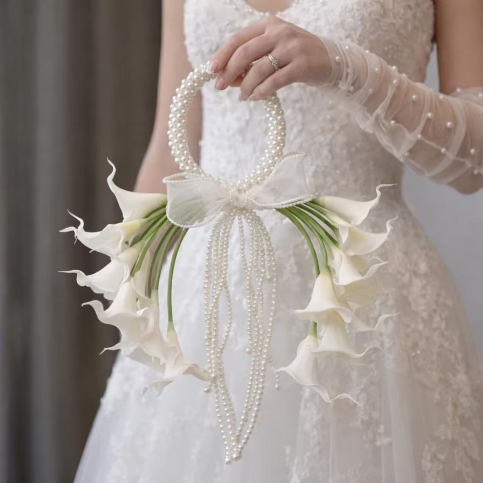 Pearl handle calla lily bridal bouquet