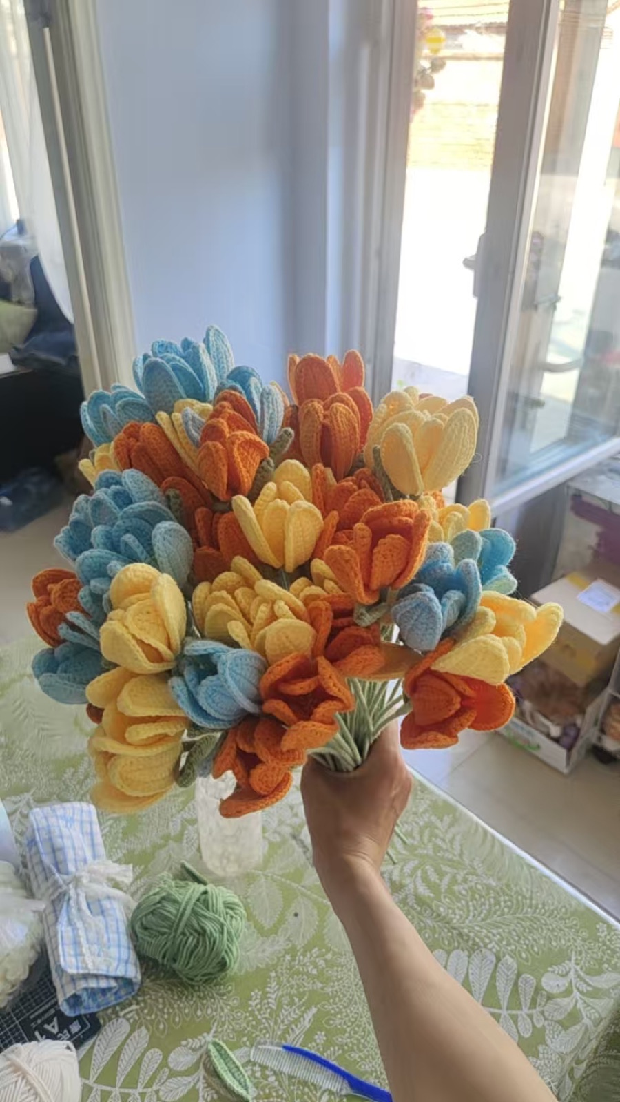 Colorful crochet tulip bouquet
