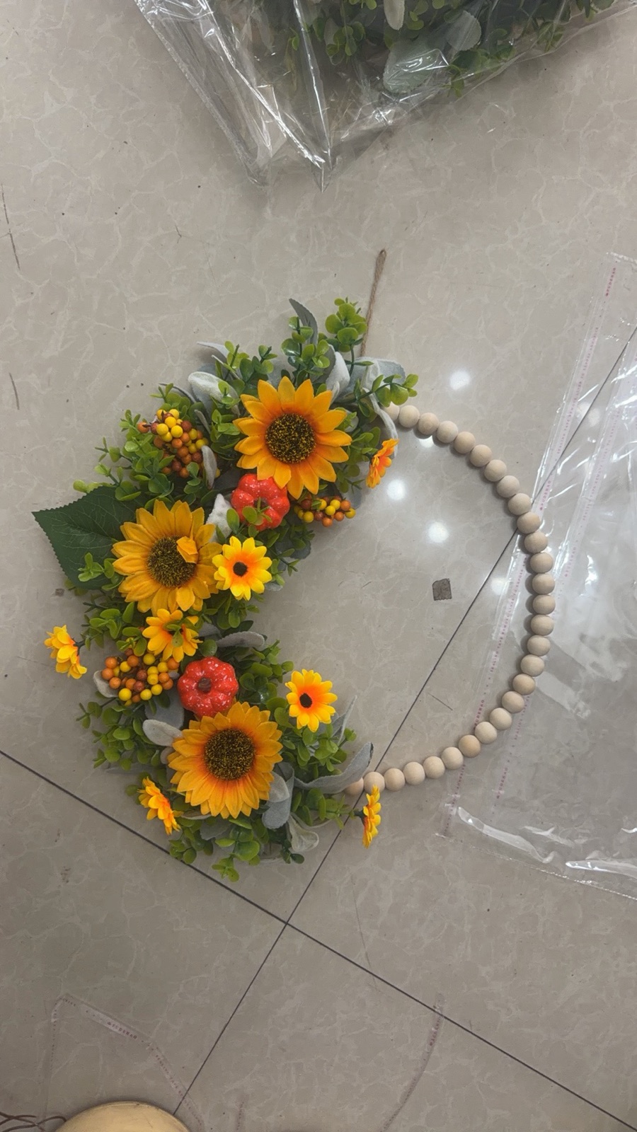 Sunflower hoop wreath with greenery